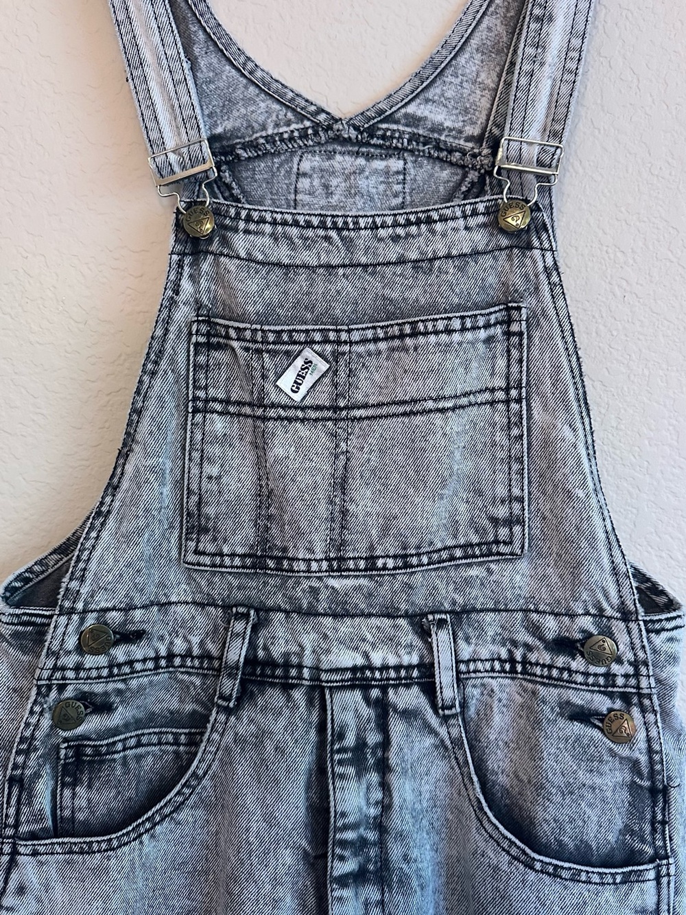 Rare Vintage 1992 GUESS Jeans Overalls Mens Size Small Black Acid Wash Denim USA